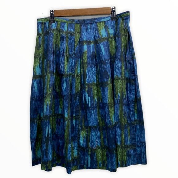 Talbots size 8 Blue & Green Watercolor Pleated Skirt - Picture 1 of 7